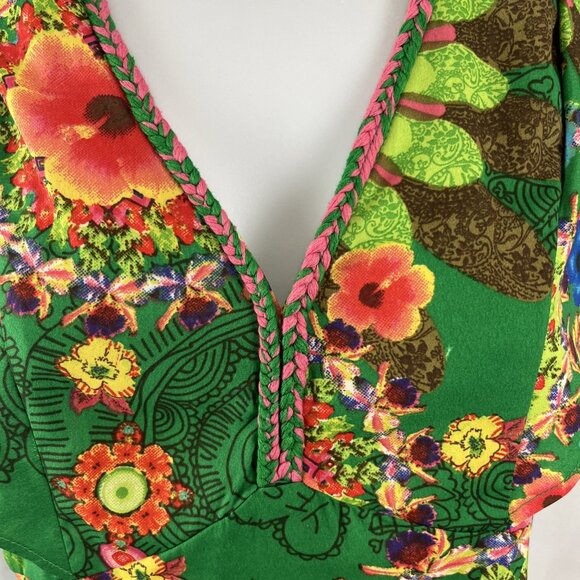 Desigual Green Floral Island Boho Blouse Women's Size S - Picture 4 of 11
